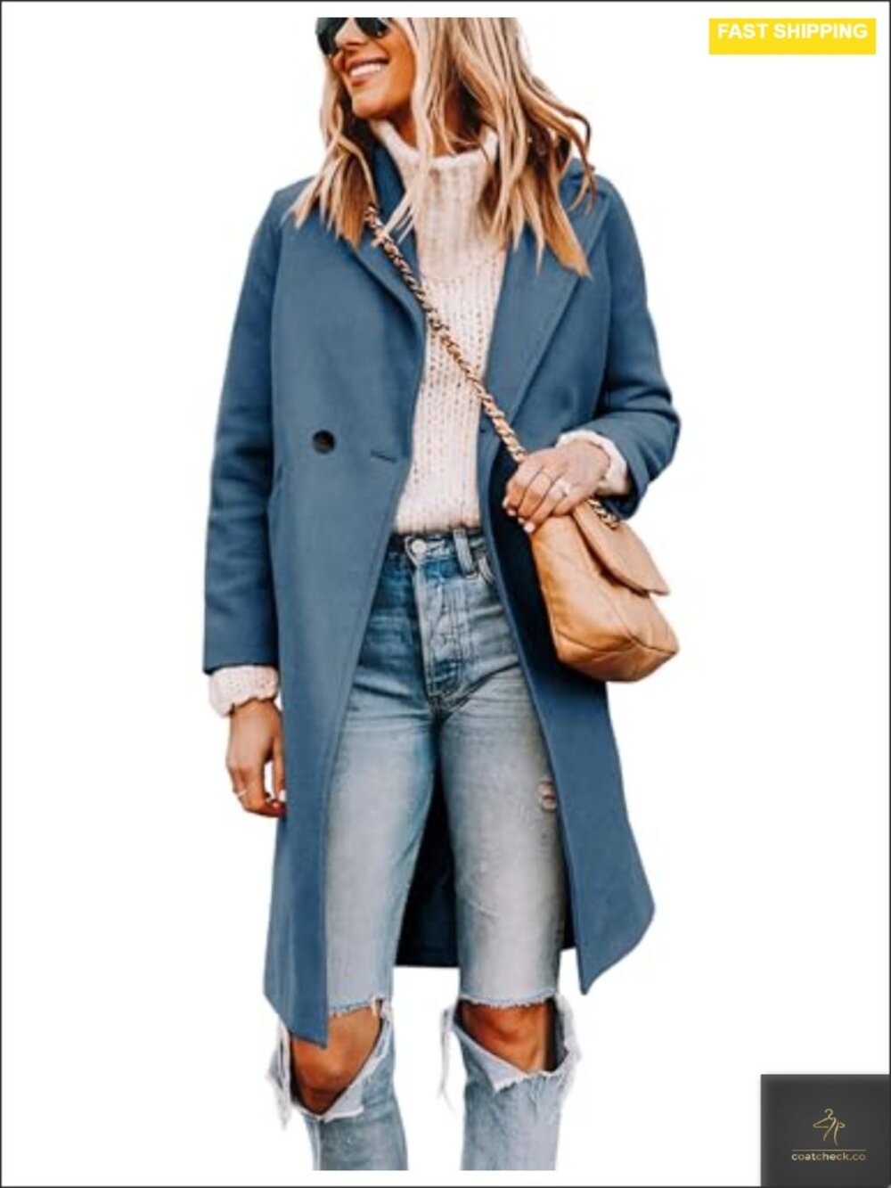 Wool Blend Pea Coat Long Trench Notched Lapel Winter